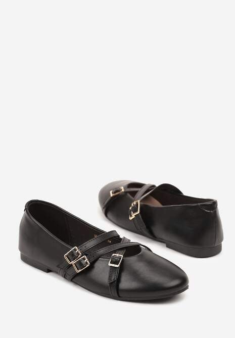 Czarne Balerinki Vices Mary Jane z Wkładką ze Skóry Naturalnej Rilomia