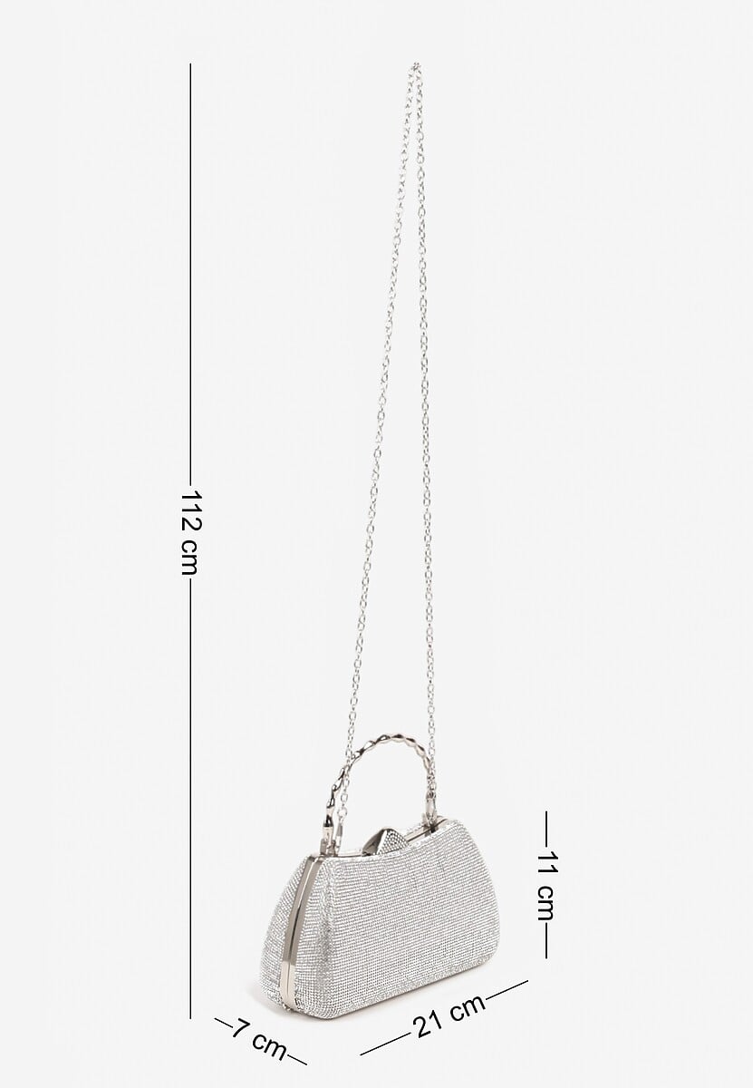 Srebrna Torebka Kopertówka na Ramię i do Ręki z Ozdobną Rączką i Cyrkoniami Latanella