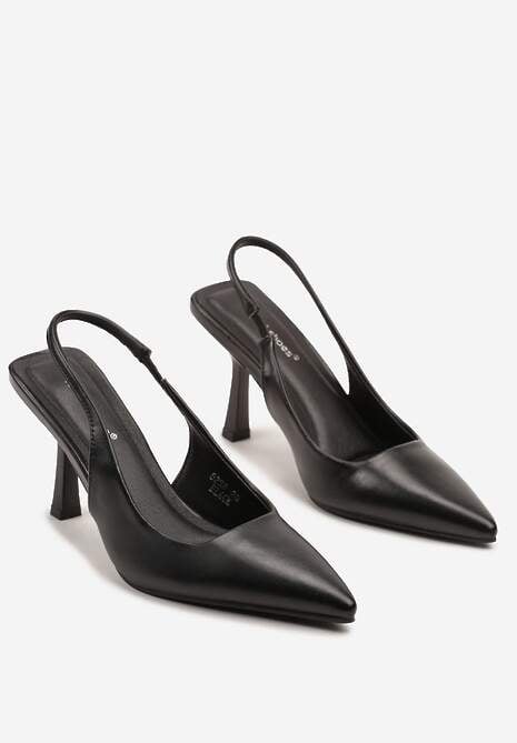 Czarne Sandały na Obcasie ze Szpiczastym Noskiem i Odkrytą Piętą Nanalis