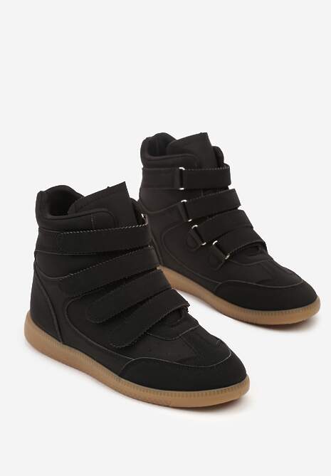 Czarne Sneakersy na Ukrytym Koturnie Ozdobione Przeszyciami Tlavie