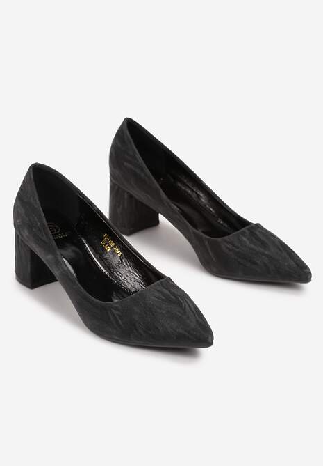 Czarne Czółenka Brokatowe na Niskim Słupku Keahi