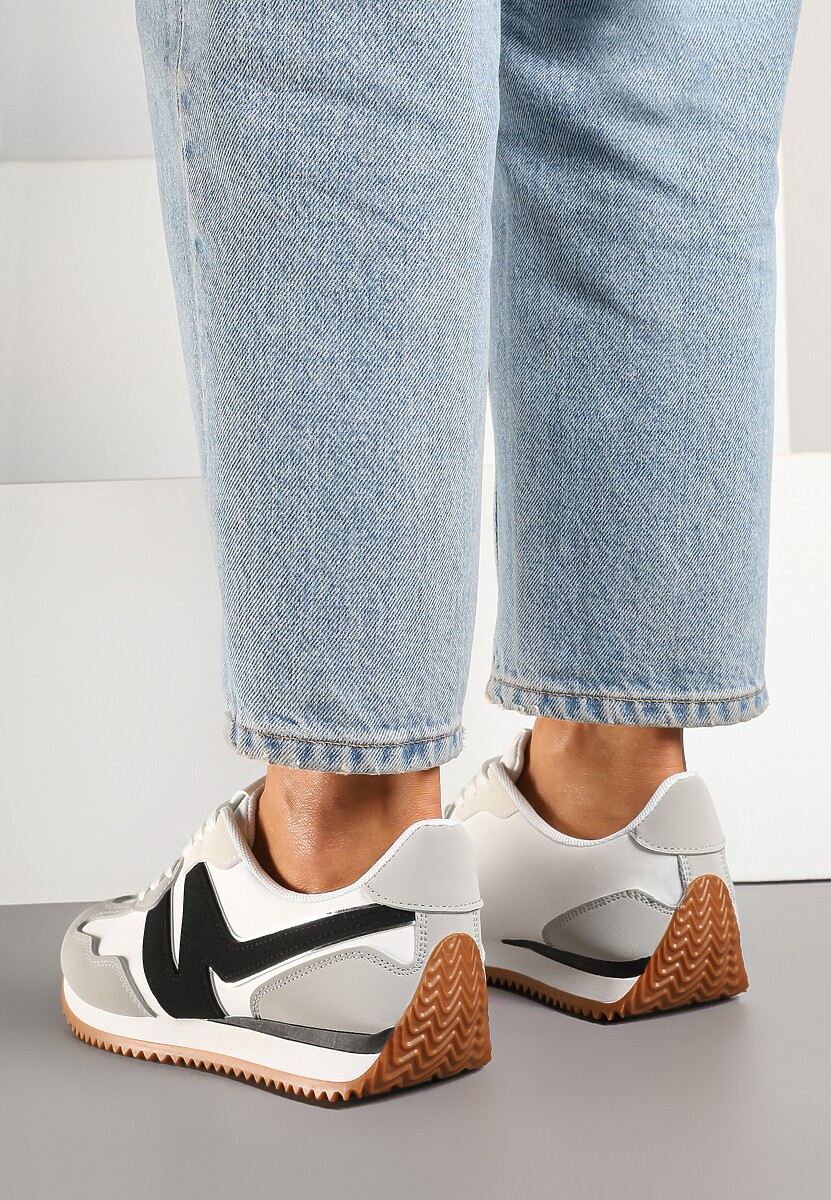 Szare Sneakersy z Geometrycznym Wzorem i Metaliczną Wstawką Zolio