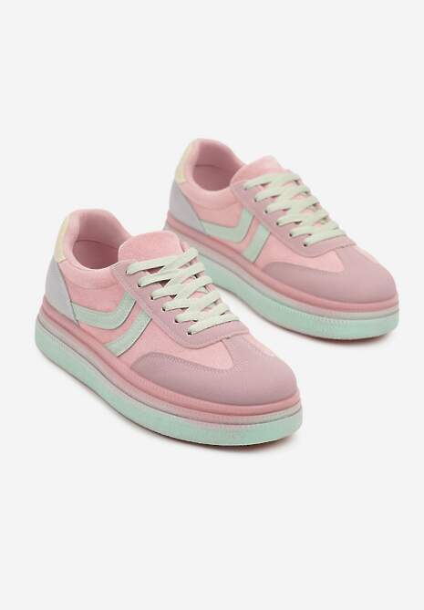 Różowe Sneakersy Typu Kultowe Tenisówki na Niskiej Platformie Olritia
