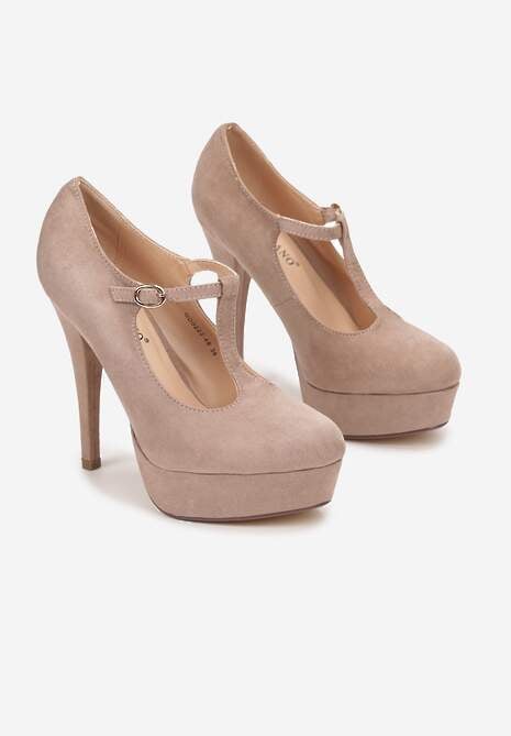 Ciemnobeżowe Czółenka z Paskiem na Platformie Leyli