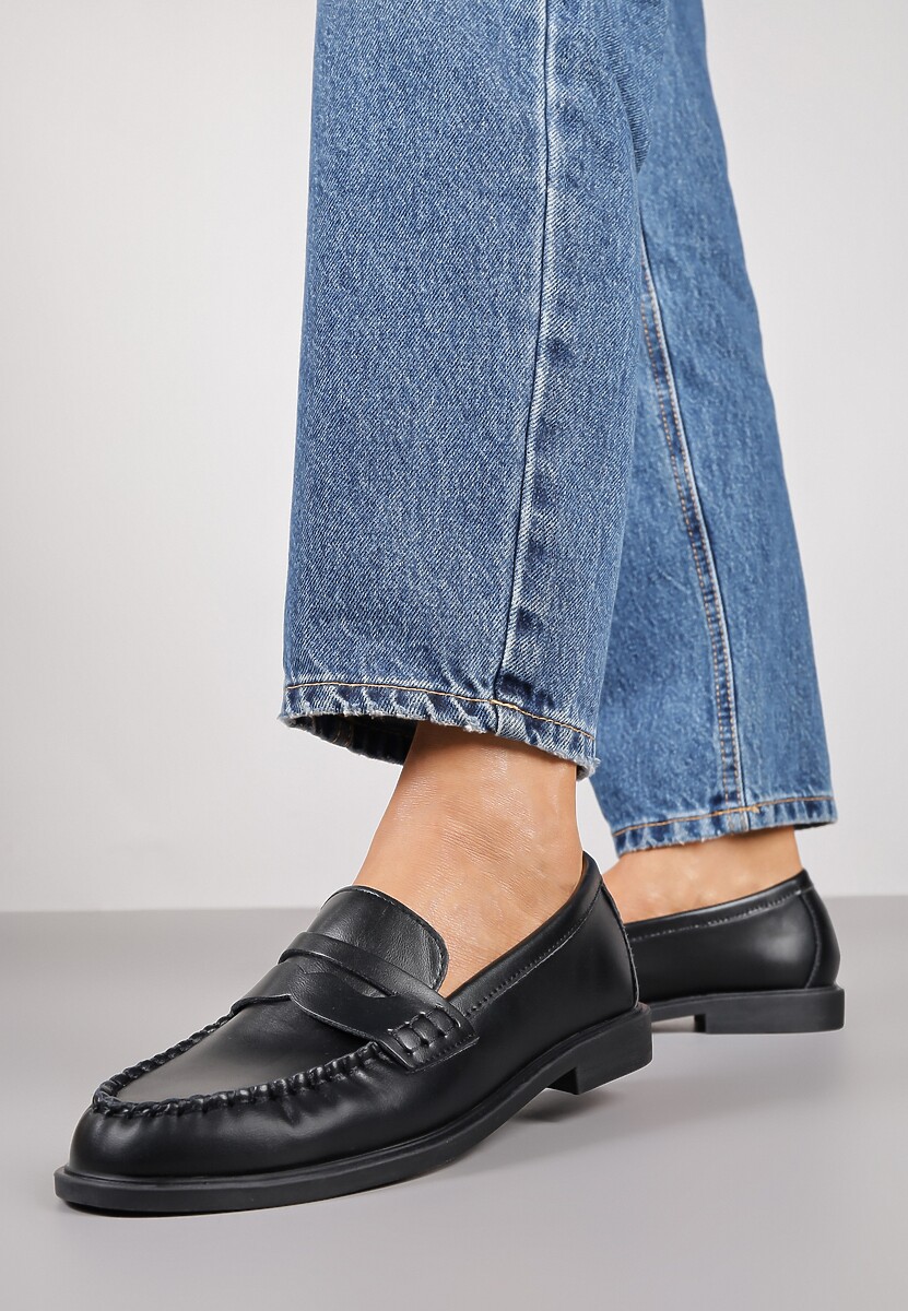 Czarne Mokasyny Vices z Marszczeniem i Wkładką ze Skóry Naturalnej Mestia