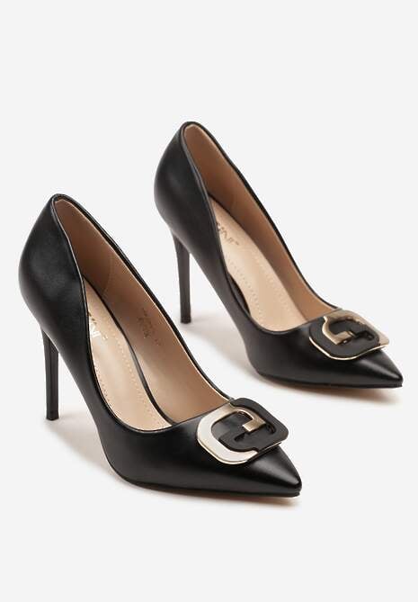 Czarne Wsuwane Szpilki z Aplikacją na Nosku Efalindia