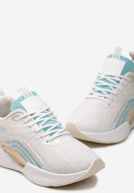 Beżowo-Niebieskie Buty Sportowe z Siateczki z Ozdobną Wstawką na Podeszwie Yllaria