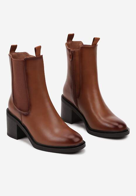 Brązowe Ocieplane Botki na Słupku w Stylu Sztybletów Tarinne