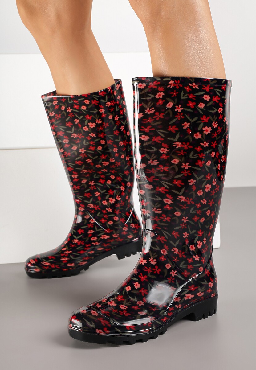 Czarne Kalosze w Kwiatowy Wzór Jerissa