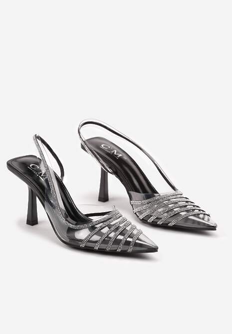 Czarne Szpilki z Transparentnym Noskiem z Cyrkoniami Arrsela