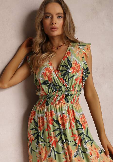 Zielona Sukienka z Wiskozy Biran