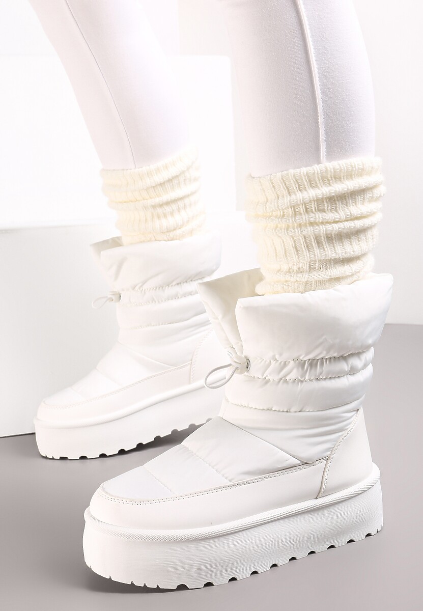 Białe Śniegowce ze Ściągaczem na Grubej Podeszwie Lunne