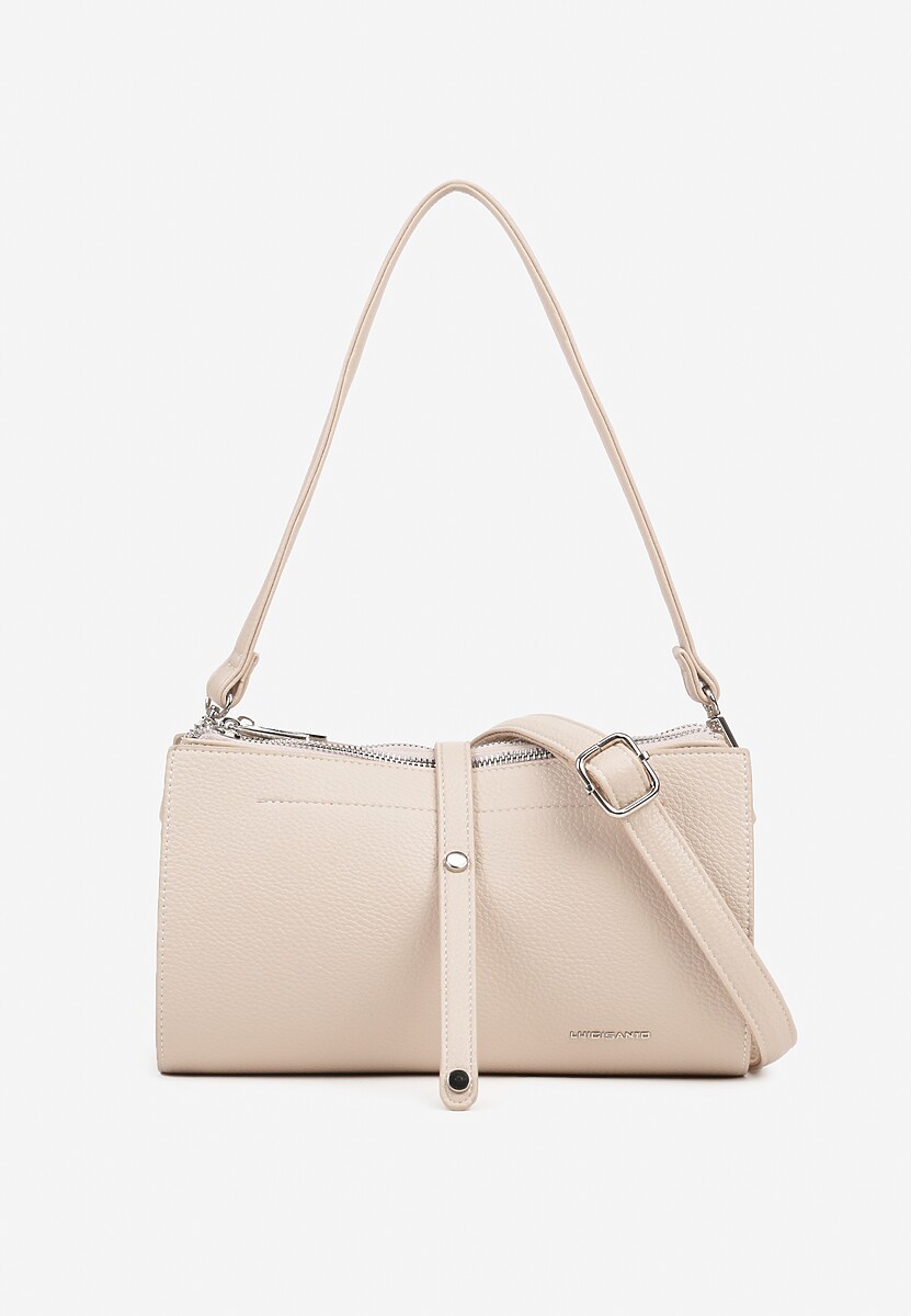 Jasnobeżowa Torebka Listonoszka Prostokątna z Suwakiem i Rączką oraz Paskiem Lumeviane