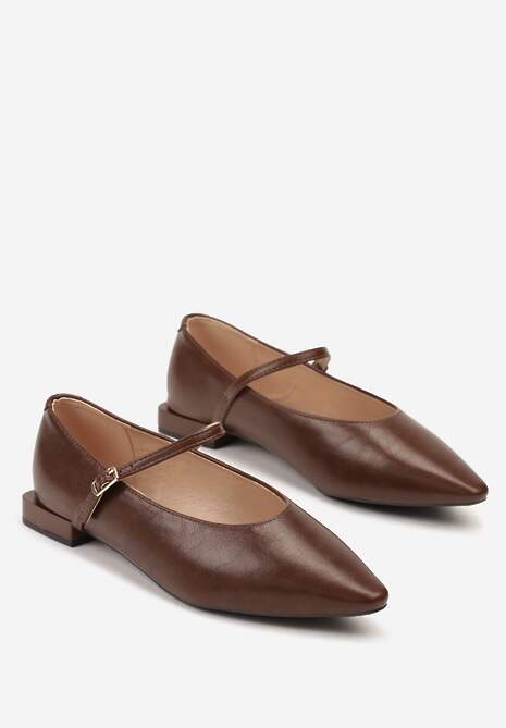 Jasnobrązowe Balerinki Vices w Stylu Mary Jane z Wkładką ze Skóry Naturalnej Emilane