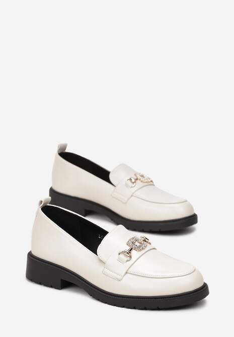 Beżowe Mokasyny Ozdobione Klamerką z Cyrkoniami Sawanpa