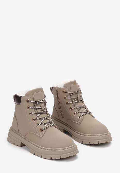 Beżowe Traperki Mocno Ocieplone Sztucznym Futerkiem Janek
