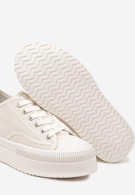 Beżowe Trampki na Platformie z Metaliczną Ozdobą Afleeria