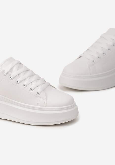 Biało-Złote Sneakersy Ozdobione Brokatem na Platformie Aeliris