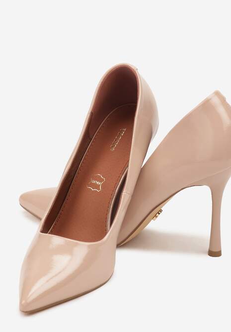 Beżowe Szpilki Vices z Lakierowanym Połyskiem i Skórzaną Wkładką Irdlie