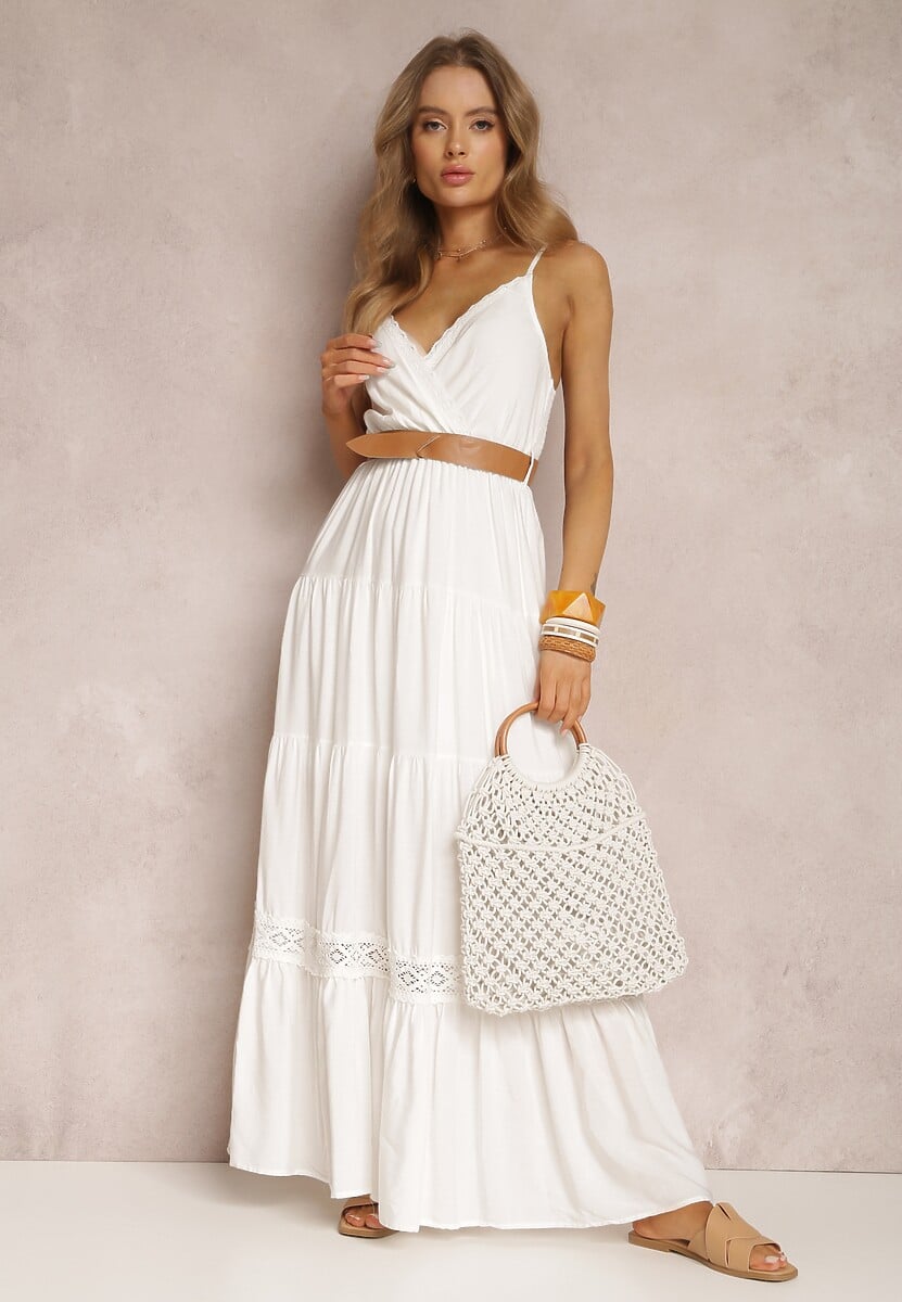 Biała Sukienka z Paskiem Asoonice