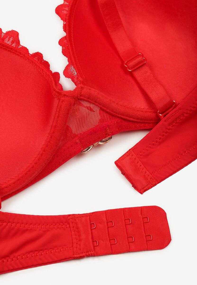 Czerwony Koronkowy Biustonosz Ozdobiony Metaliczną Aplikacją Mirzedi