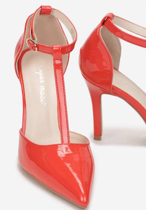Czerwone Szpilki z Paseczkiem i Sprzączką Aravale