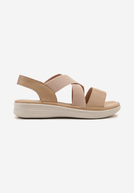 Jasnobrązowe Wsuwane Sandały z Szerokimi Paskami Zaldia