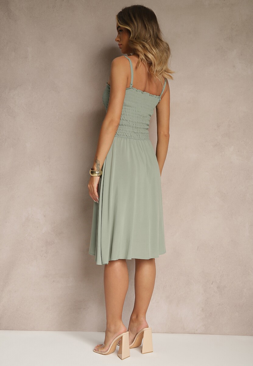 Zielona Rozkloszowana Sukienka z Wiskozy na Ramiączkach Filorissa