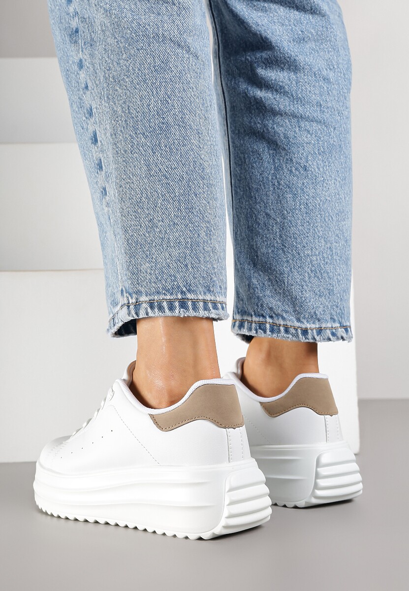 Białe Sneakersy na Platformie z Tłoczeniem i Perforacją Anirriva