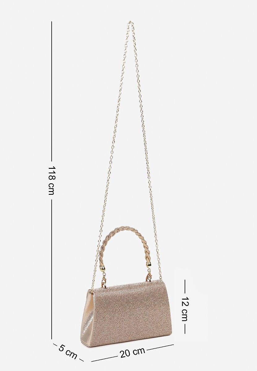 Złota Torebka na Ramię z Długim Paskiem i Rączką Ozdobiona Cyrkoniami Zalagia