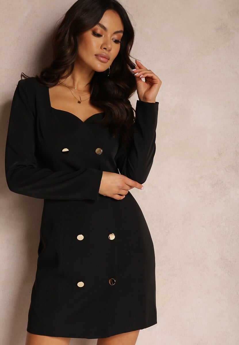 Czerwona Sukienka Marynarka Taliowana z Guzikami Zinoma