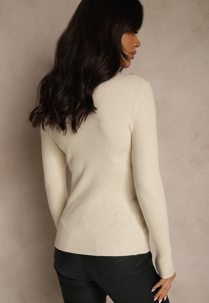 Jasnobeżowy Sweter z Bawełną z Prążkowanej Dzianiny Reisaria