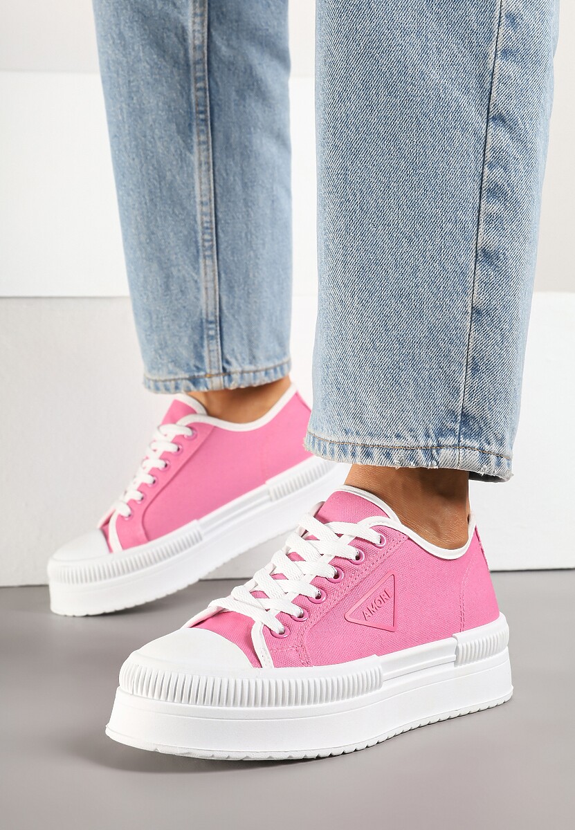 Fuksjowe Trampki na Podwójnej Podeszwie z Ozdobnym Znaczkiem na Cholewce Alivrelia