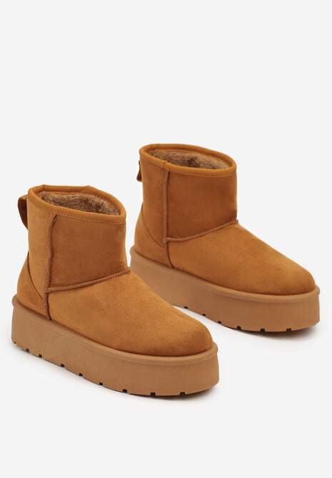 Brązowe Wsuwane Śniegowce na Gładkiej Platformie Irindara