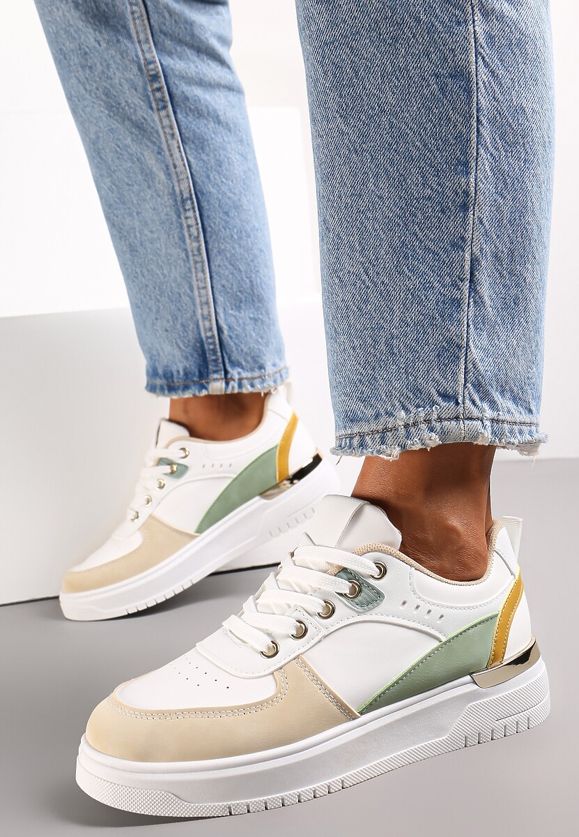 Biało-Beżowe Sneakersy z Metaliczną Wstawką na Podeszwie Giacobbe