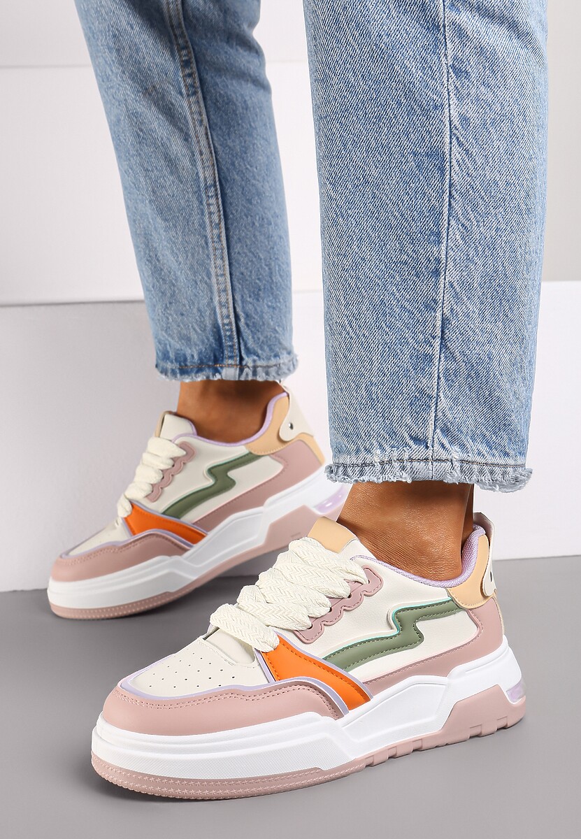 Różowe Sneakersy z Przeszyciami i Grubą Podeszwą Berinela