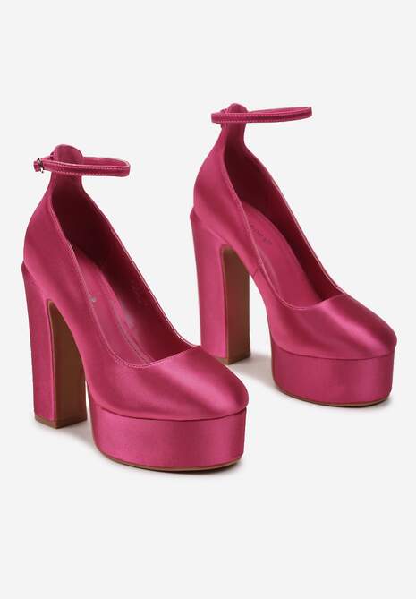 Fuksjowe Czółenka Satynowe na Platformie i Słupku Enalae