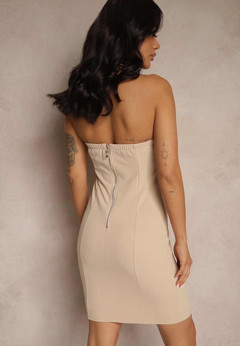 Beżowa Sukienka z Wiskozą Typu Bodycon Ellavira
