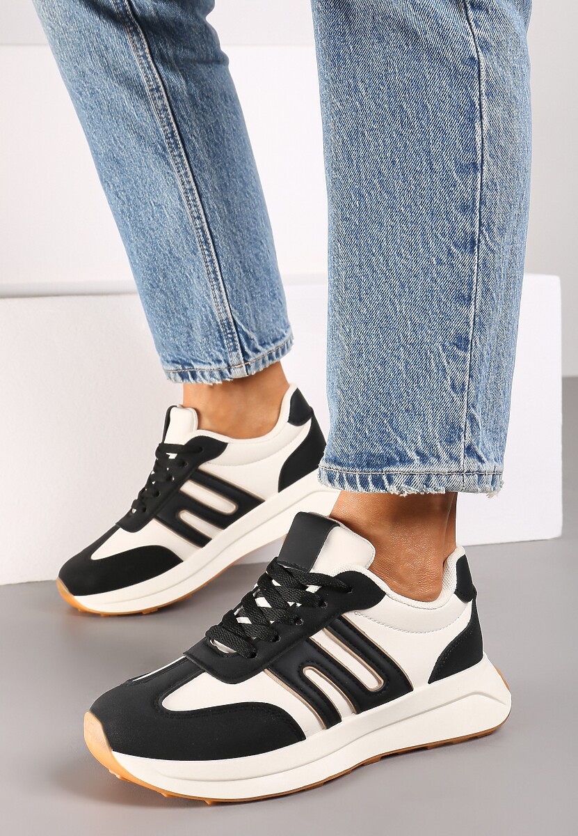 Zielone Sznurowane Sneakersy na Płaskiej Podeszwie Ozdobione Paskami Nevlaia