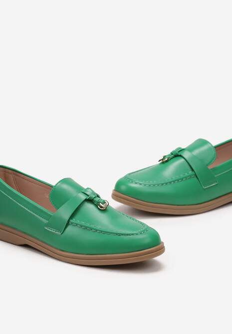 Zielone Mokasyny z Imitacji Skóry z Minimalistyczną Zawieszką Biaha