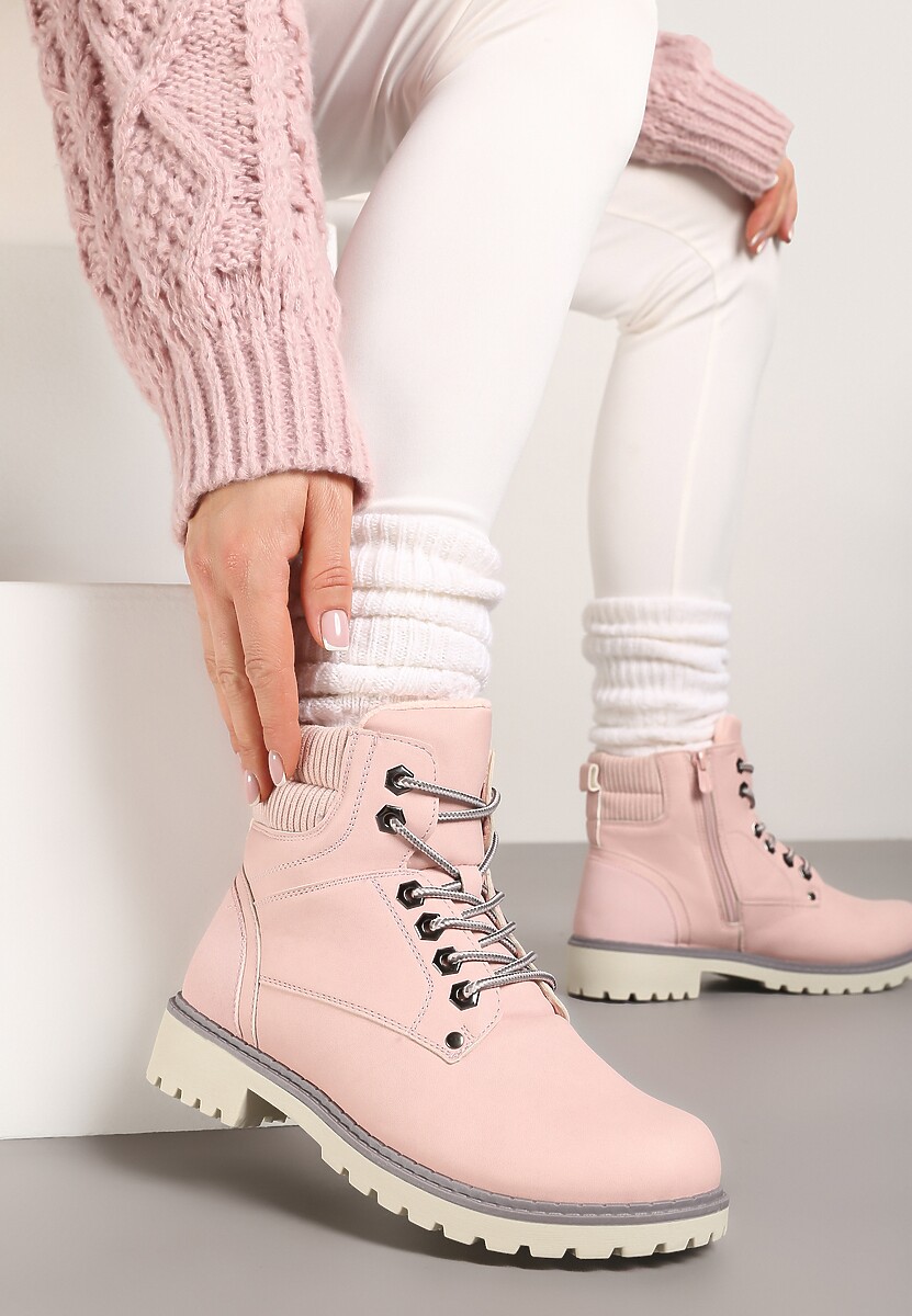 Brązowe Sznurowane Casualowe Traperki na Płaskiej Podeszwie Relobia