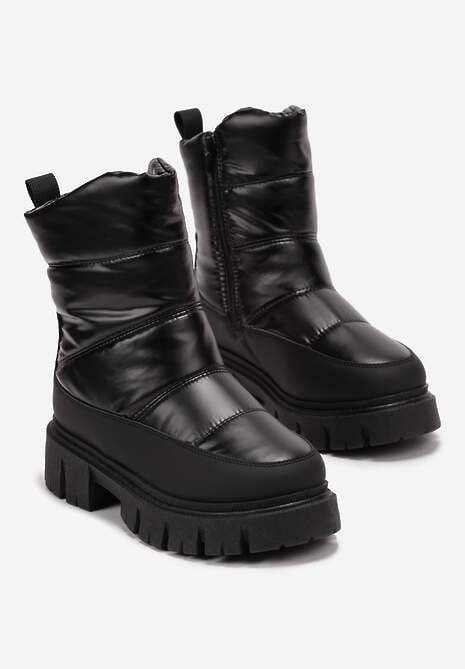 Czarne Śniegowce za Kostkę z Pikowaniem i Niską Platformą Laugas