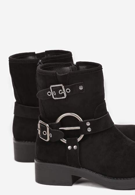 Czarne Botki Biker z Klamerkami Noli