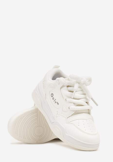 Białe Sneakersy na Płaskiej Podeszwie Ozdobione Szerokimi Sznurówkami Veniefra