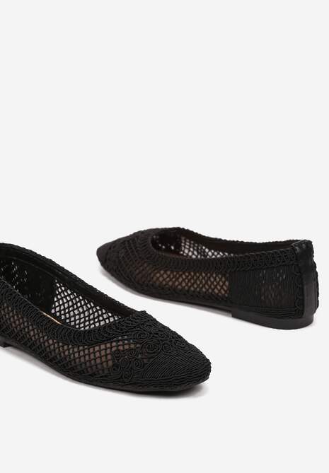 Czarne Balerinki Ozdobione Siateczką Landeora