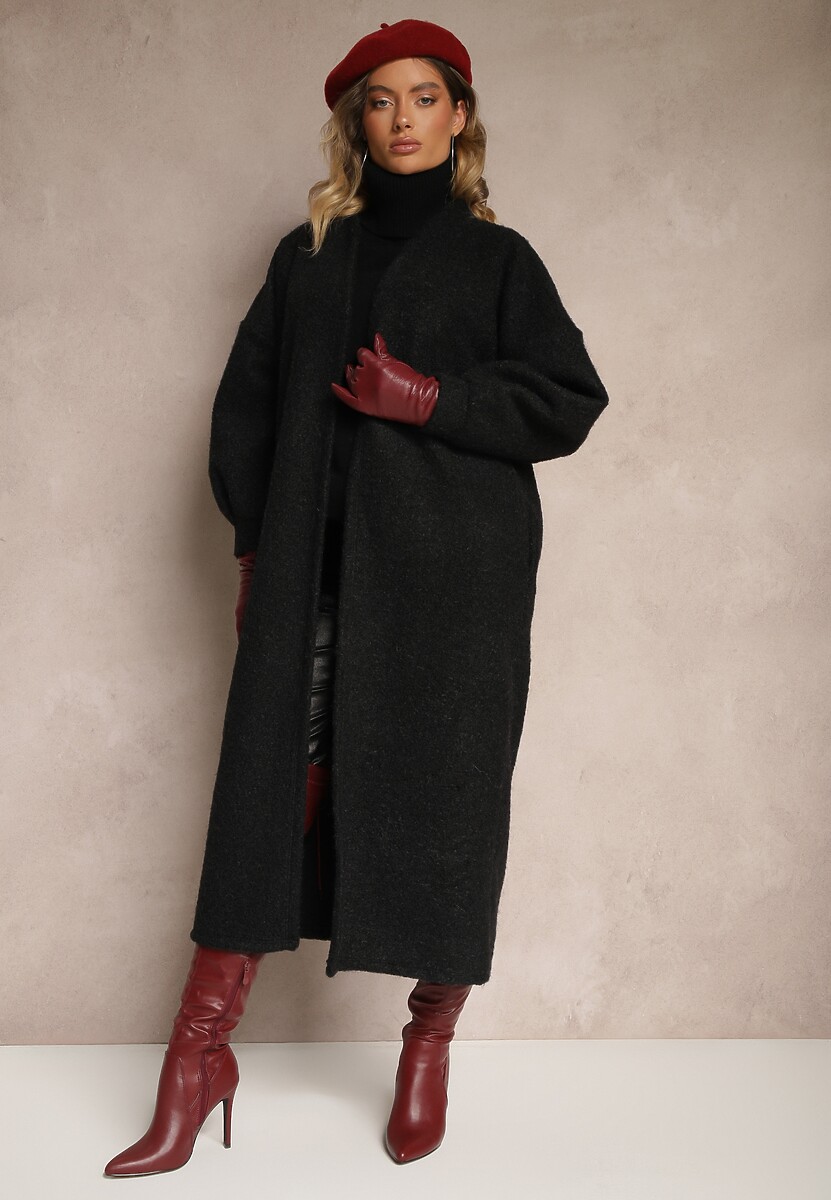 Czarny Długi Kardigan Bez Zapięć z Kieszeniami i Ściągaczami przy Mankietach Jackidra