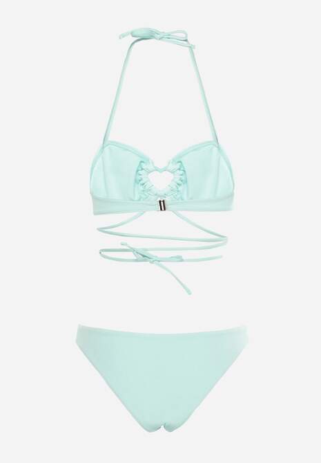 Miętowe Dwuczęściowe Bikini Wiązane na Szyi z Głębokim Wycięciem Magdalena