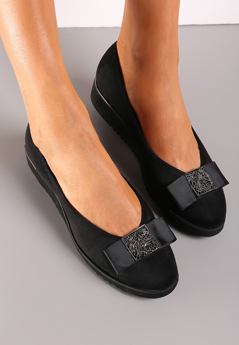 Czarne Półbuty z Kokardką i Wkładką ze Skóry Naturalnej Aviaba