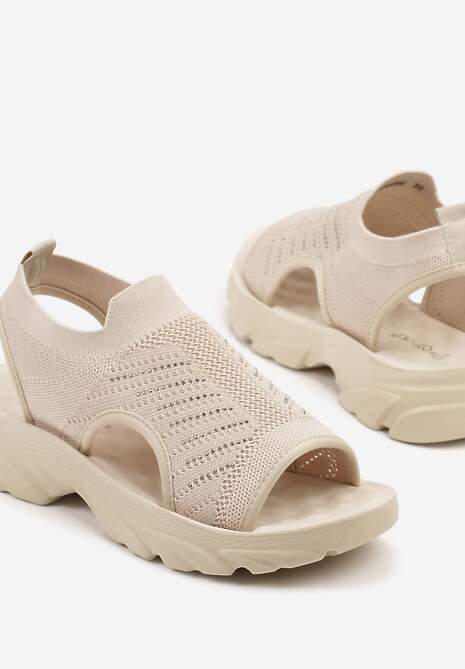 Beżowe Sandały Sportowe z Elastyczną Cholewką i Cyrkoniami Itaniel