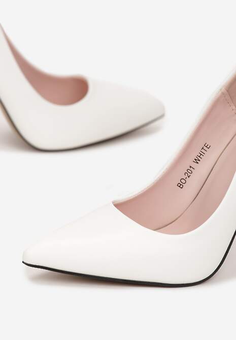 Białe Szpilki z Ekoskóry i Szpiczastym Noskiem Caliane